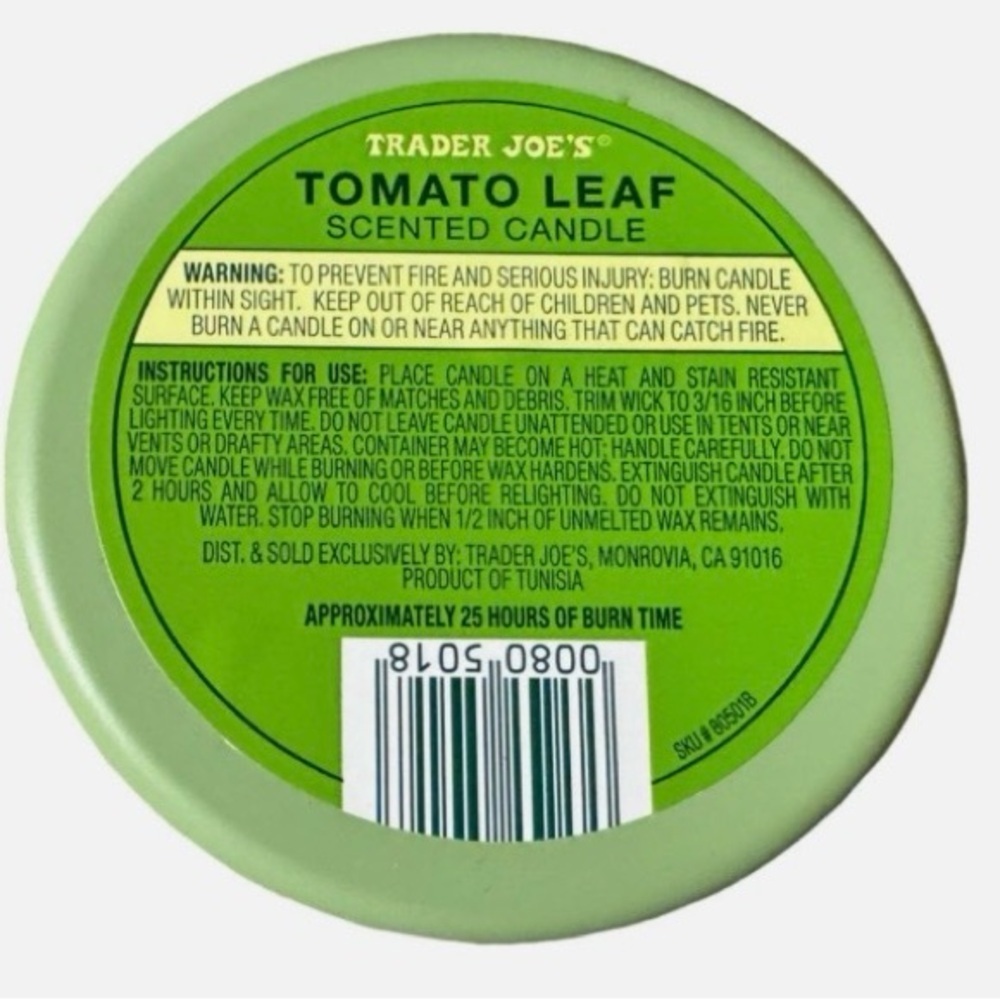 Soy wax coconut beewax blends candle Tomato Leaf in sage tin Trader Joe’s 5.3oz - Picture 4 of 7